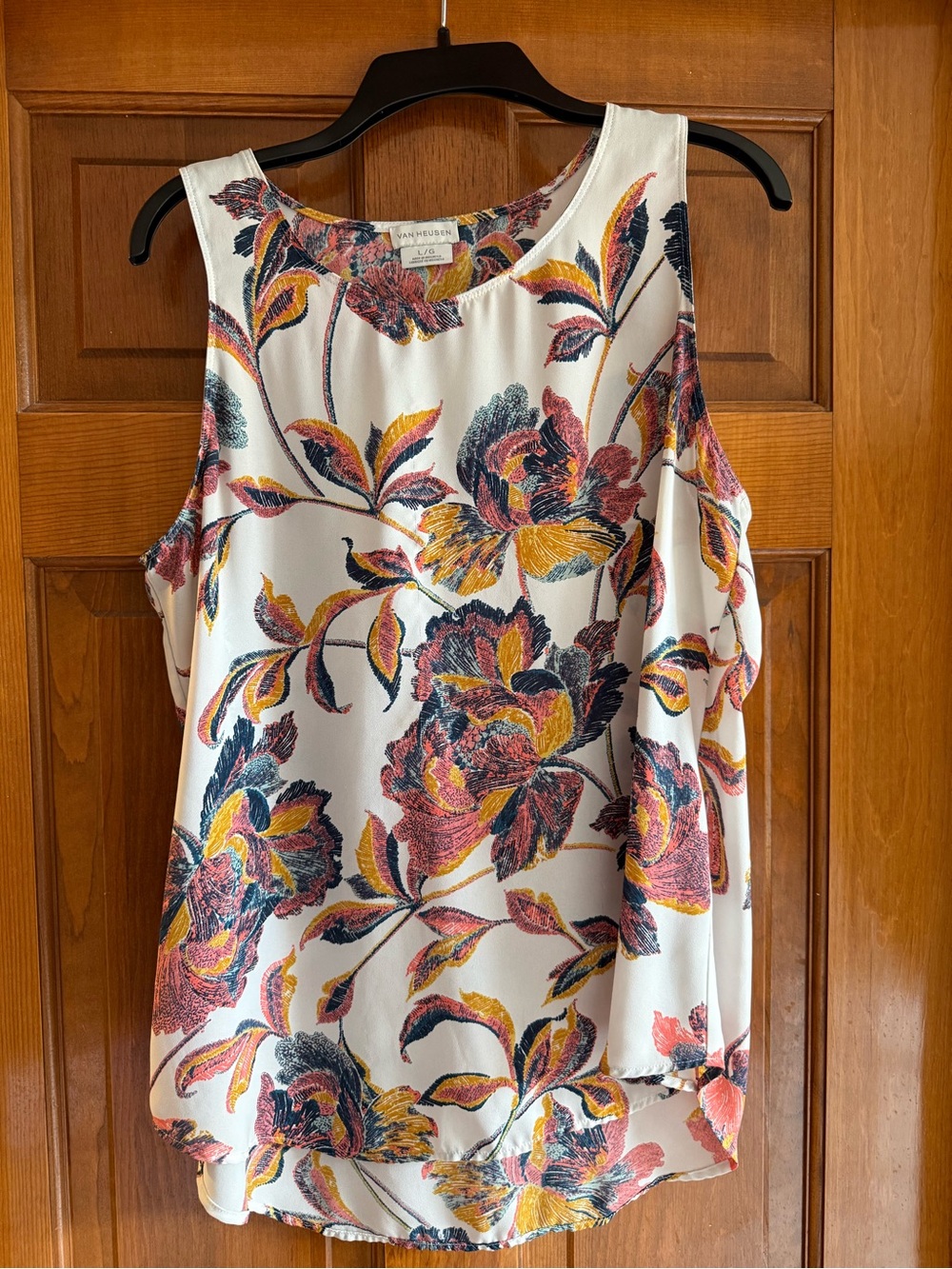 Van Heusen Ivory Floral Sleeveless Camisole with Pink, Yellow and Navy Accents
